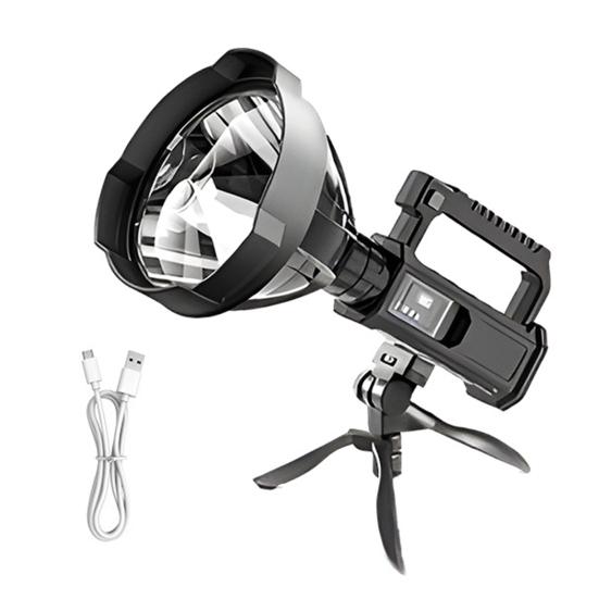 USB Rechargeable Searchlight High-Lumen Handheld Flashlight with Tripod Stand Waterproof Shockproof Outdoor Searchlight for Camping Hiking Emergency
