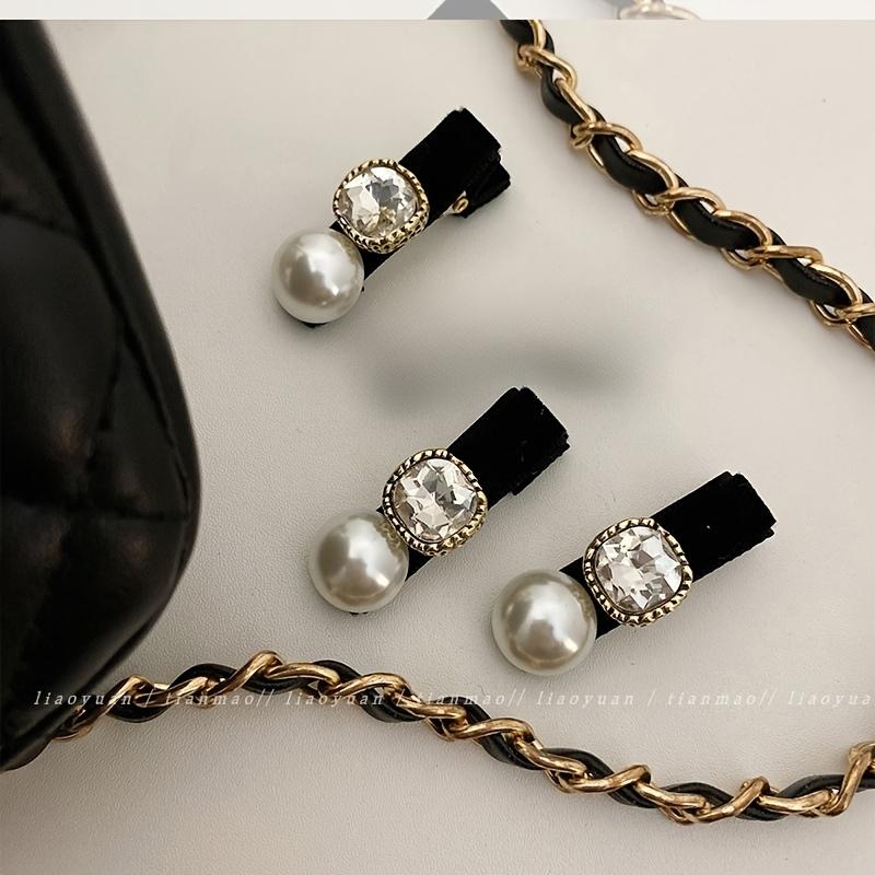 1pcs Elegant Hairpin Imitation Pearl Square Diamond Hairpin Elegant Ceiling Korean Ins Style Side Clip