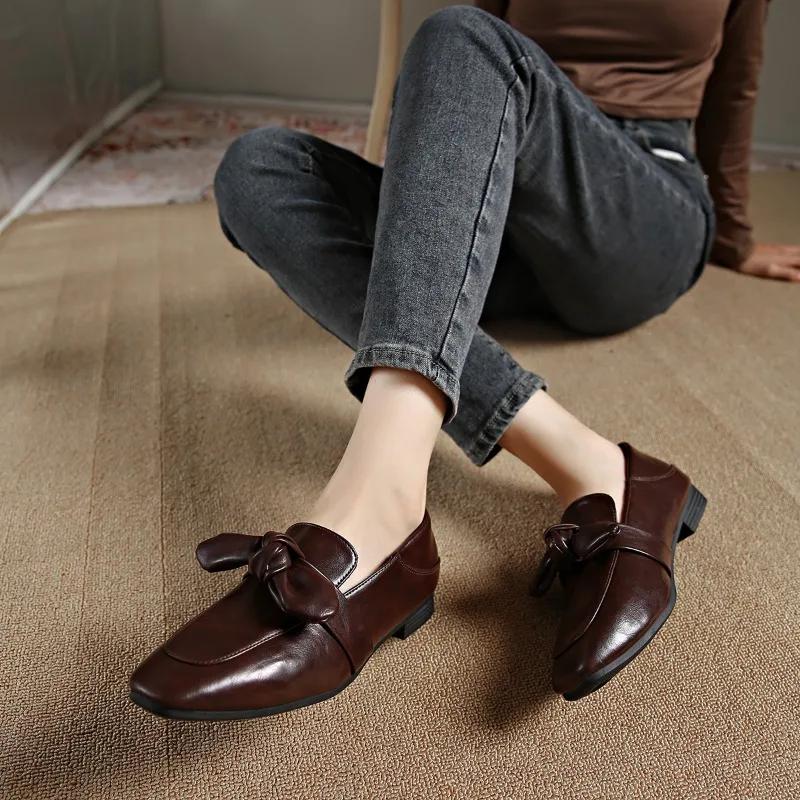 Elegant Women Flats Loafers Pu Leather Shallow Classic Square Toe Casual Women Shoes Winter New 2025 Trend Comfort Walking Boots