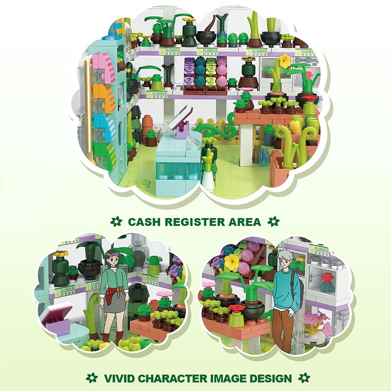 Stadtansicht Blumenladen Café Hamburg Restaurant Bausteine DIY Konstruktionssteine Spielzeug Geschenk für Kinder