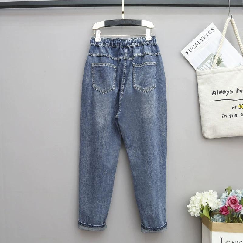 Women's Spring and Autumn Four Seasons Thin Section of The Large Size Nine-minute Trousers Casual Loose Harlan Jeans