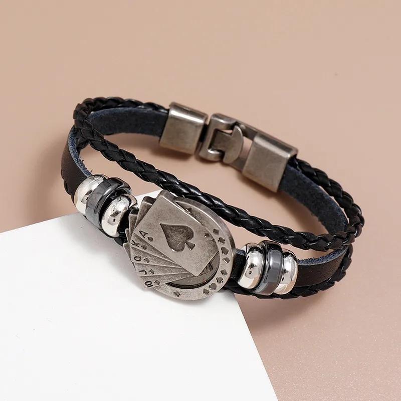 Ethnischer Stil Pokerarmband Punk Neues Lederarmband Pokerspiel Rindsleder Schmuck