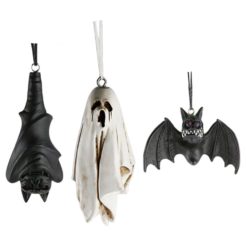 

Halloween Hanging Ornament Resin Ghosty/Bat Figurines Halloween Party Decorations for Front Yard Patios Lawn Gardens 1