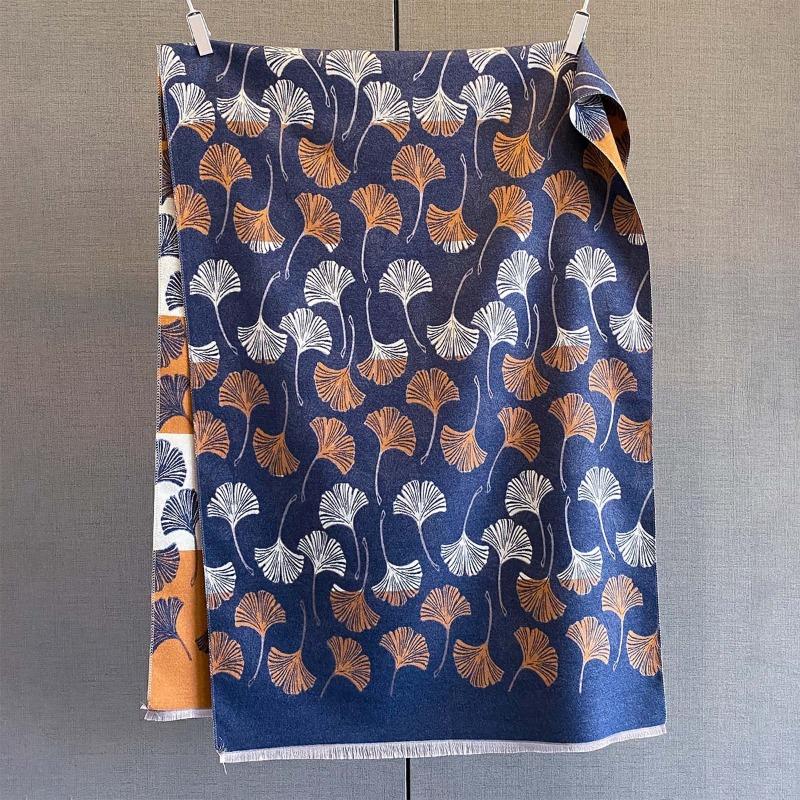 Autumn and winter new retro ginkgo biloba jacquard scarf women's imitation cashmere thickened warm scarf fashionable outer shawl