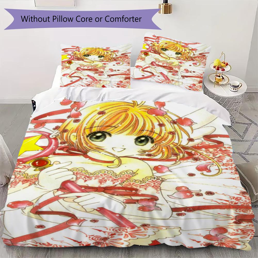 

Cardcaptor Sakura Pattern Bedding uilt Set uilt Cover Pillowcase Home Decoration Birthday Gift (1 * duvet cover + 2 * pillowcase without core) 135x200cm