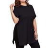 Women's Plus Size Slit Long T,shirt Round Neck Casual Loose Short Sleeved Top
