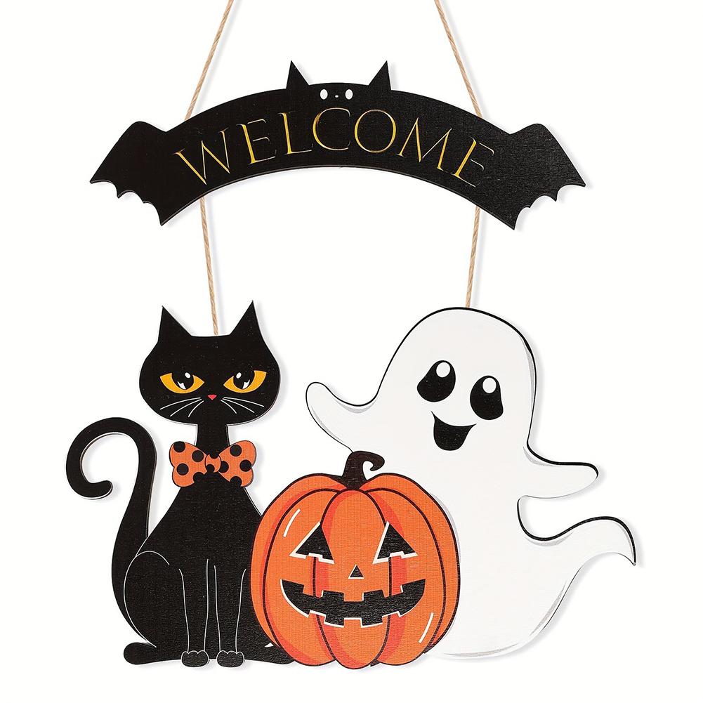 Halloween Door Hanger Ghost Pumpkin Black Cat Cute Festive Porch Door Decor Scene Setting