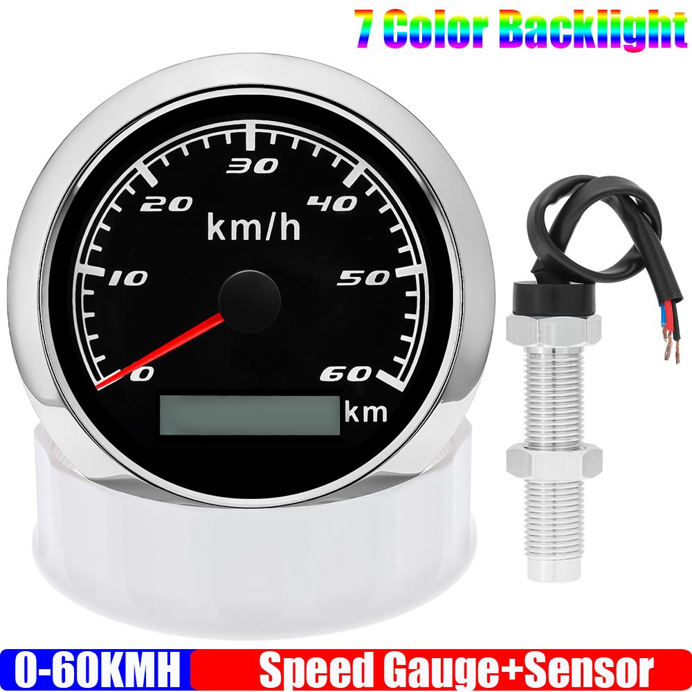 85mm Analog Pulse Speedometer Gauge with Holzer Sensor 7 Color Light Speed Meter Pulse Signal for Car Boat Marine 12V 24V