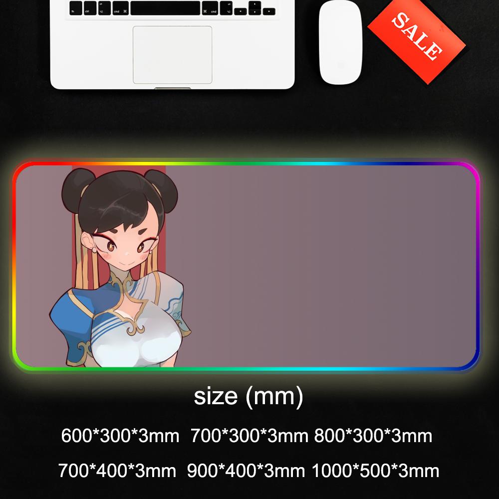 chun li Mouse Pad RGB Gaming Mousepad Big LED Pad PC Desk Mat Luminous Mouse Pad Large Keyboard Mats Table Rug With Backlit