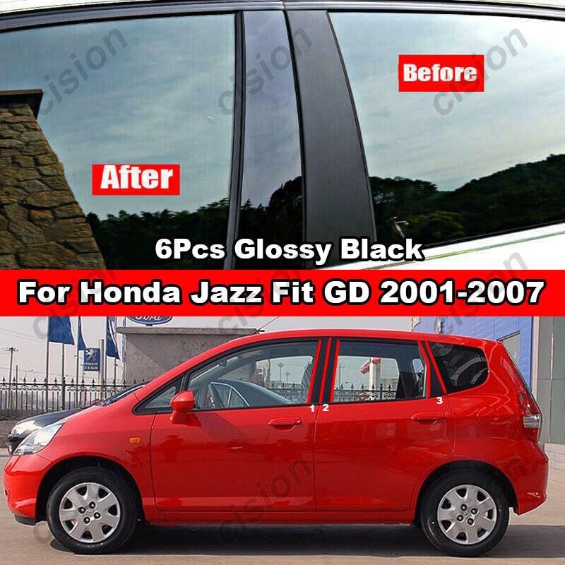 6Pcs Car Window Door Column B C D BC Pillar Post Cover Trim for Honda Jazz Fit GD GE GK GS GR 2001- Mirror Effect PC Sticker