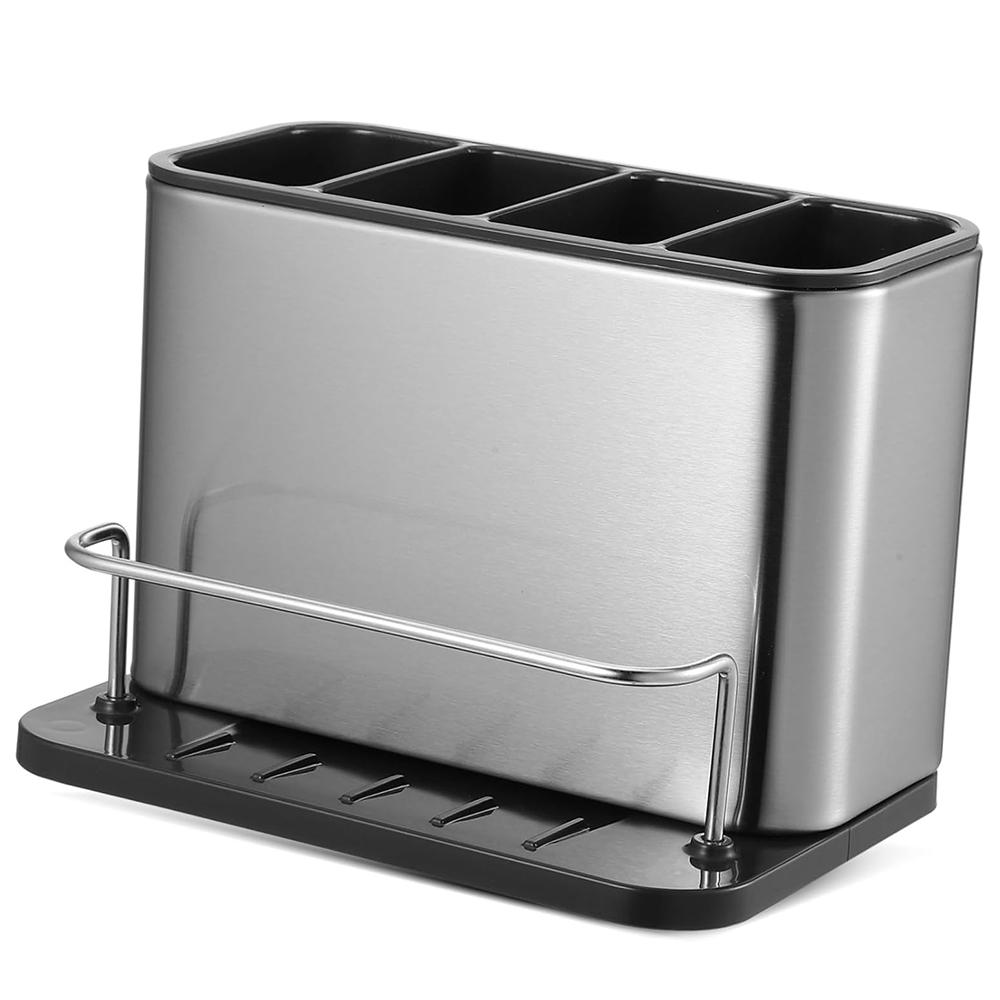 LMETJMA Silverware Caddy Cutlery Organizer Stainless Steel Utensil Drying Rack Flatware Holder with 4 Divided Compartments