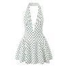 Womens French Vintage Polka Dot Halter Dress Slim Fit Pleated Short Teen Girls