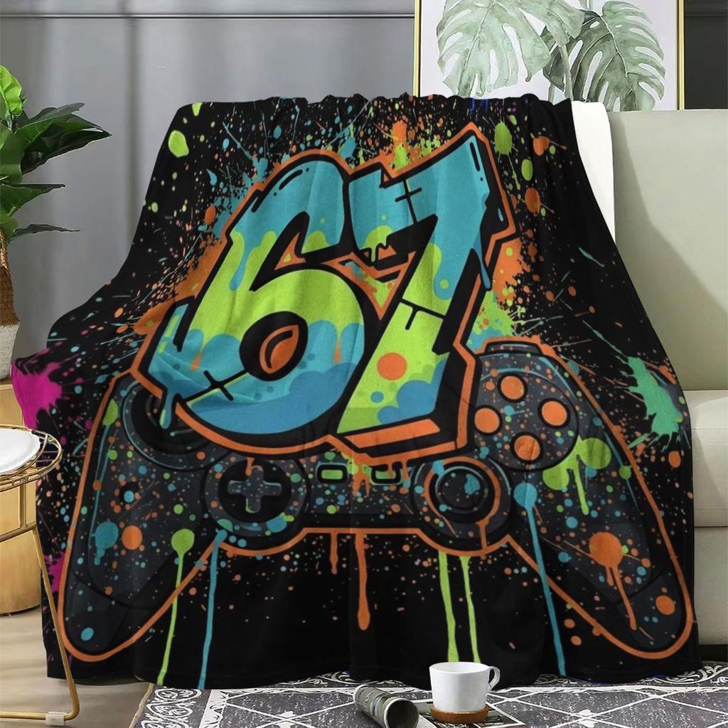 Doodle Video Game 67 Flannel printed blanket suitable for all seasons suitable for living room office sofa and travel 180x250CM
