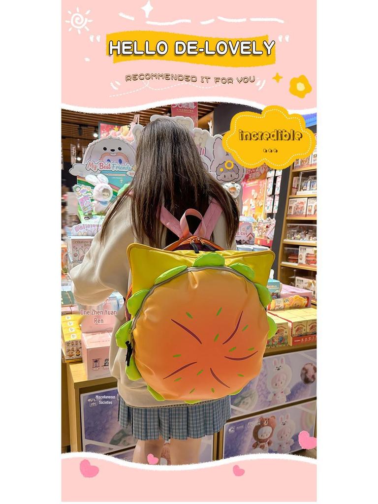 2025 Summer Cute Hamburger Cartoon Backpack for Women - Large Capacity, Double Shoulder Bag