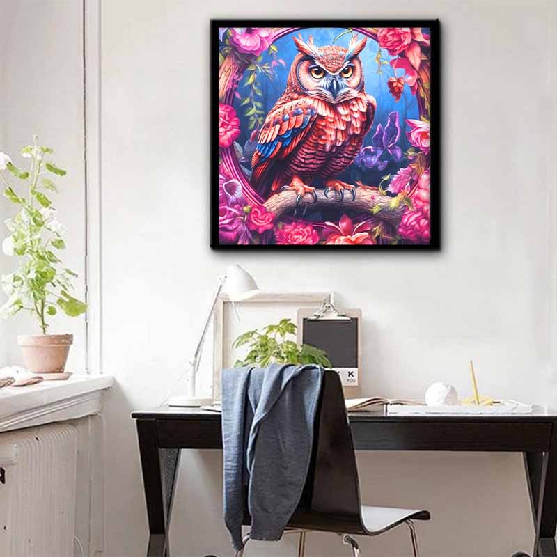 New Arrival 5D DIY Full Circle Diamond Painting "Owl In the Flower Bush" Embroidery Cross Stitch Home Decor Gift