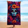 Oversized Bohemian Beach Towel - Vibrant Floral & Skull Print, Super Soft Microfiber, Quick-Dry Absorbent for Poolside, Summer