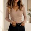 Women's Long Sleeve V-Neck T-Shirt Trendy Slim Fit Top for Casual Everyday Wear
