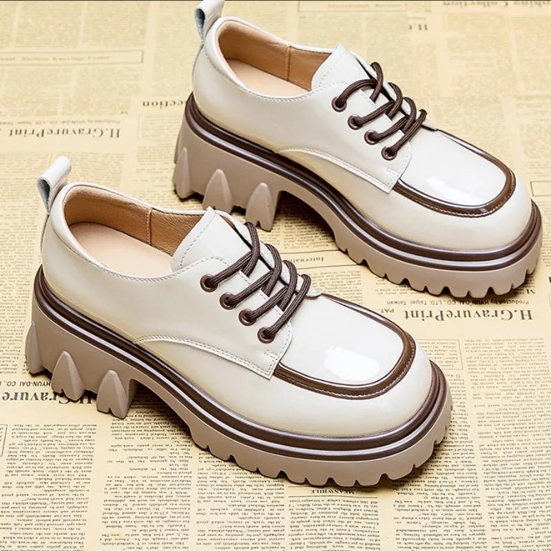 Ladies Shoes 2024 Loafers Women's High Heels New Office & Career Pumps Women Mixed Colors Round Toe Med Heel Lace Up Shoes Women