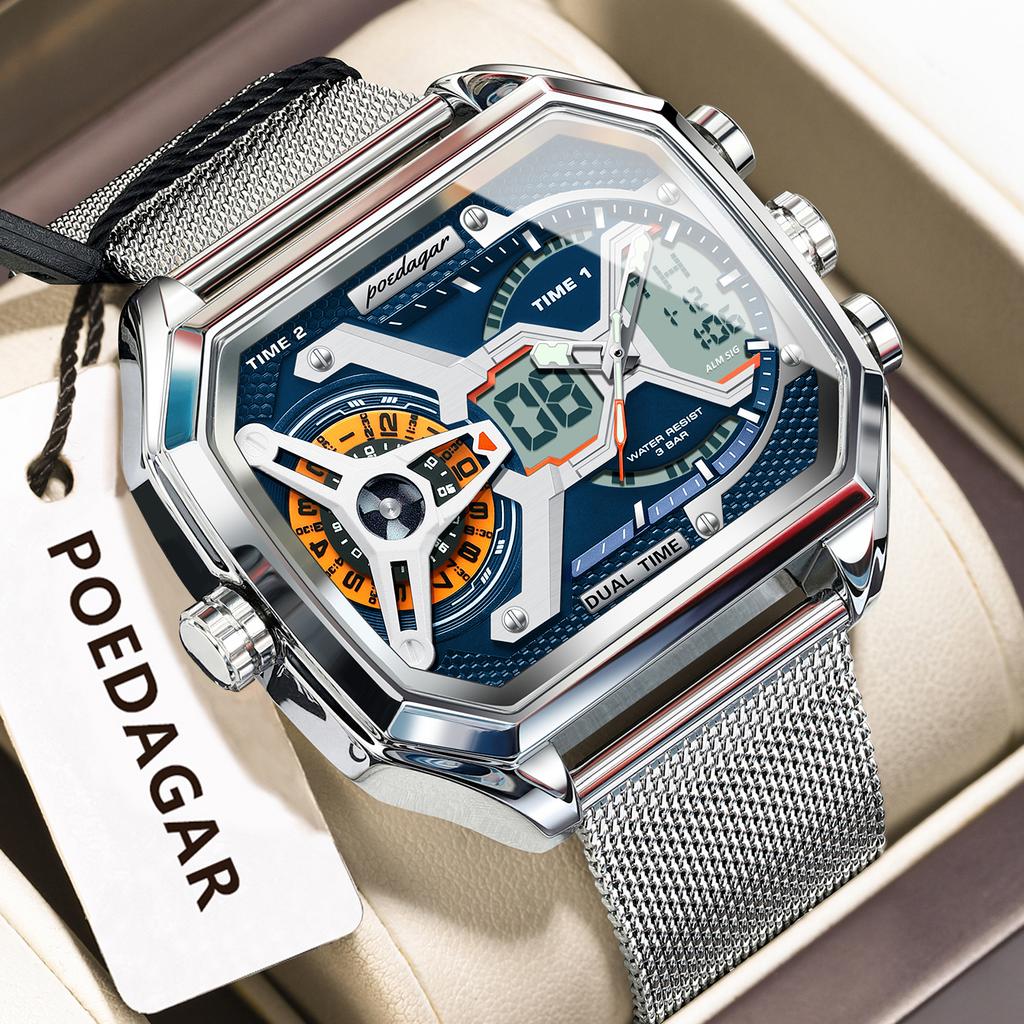 Top Brand Men's Watch Explosive Three-Movement Electronic Watch Multi-Function Sports Watch