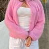 Frauen Süße Elegante Mohair Gestrickte Strickjacken Chic Neck Einreiher Lange Ärmeln Pullover Herbst Weibliche Mode Jumper