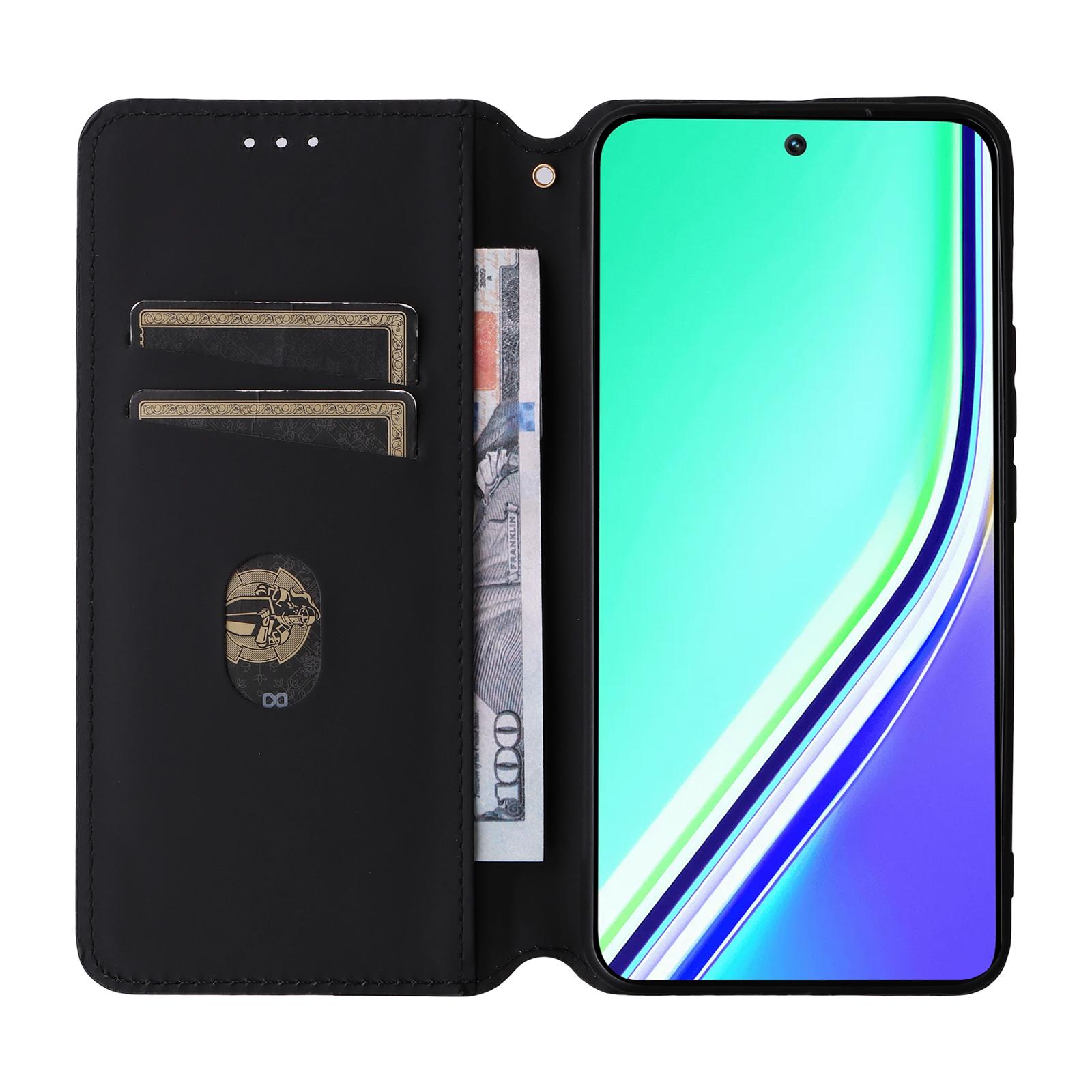 

For Realme P3 Pro 5G Case Wallet Rhombus Imprinted Leather Phone Cover Black