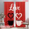 2pcs 2D Flat Printing Party Window Curtains Love Coffee Cups Polyester Without Electricity Family Party for Outdoor Holiday