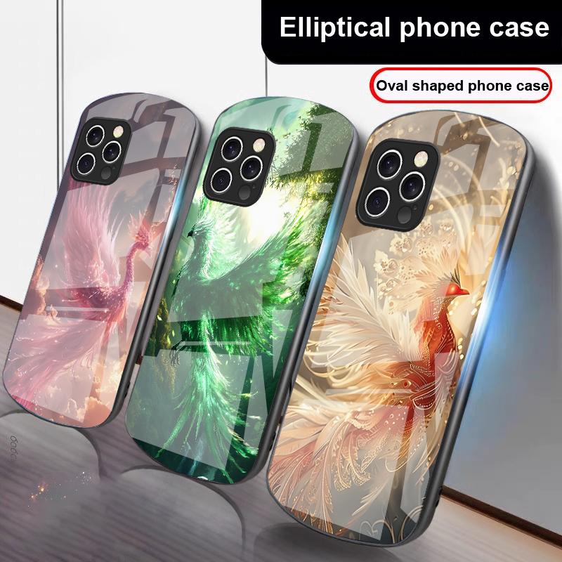 Golden Phoenix Unfolding For IPhone 16 Pro Max 16e 15 Pro 14 13 12 Mini 11 XS Max XR 7 8 Plu SE 22 Elliptical Glass Phone Case