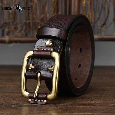 Cintura in Pelle da Uomo Semplice Moda Vera Pelle Primo Strato Pura Pelle Bovina Fibbia in Ottone Retrò Cintura Jeans Cargo Invecchiata