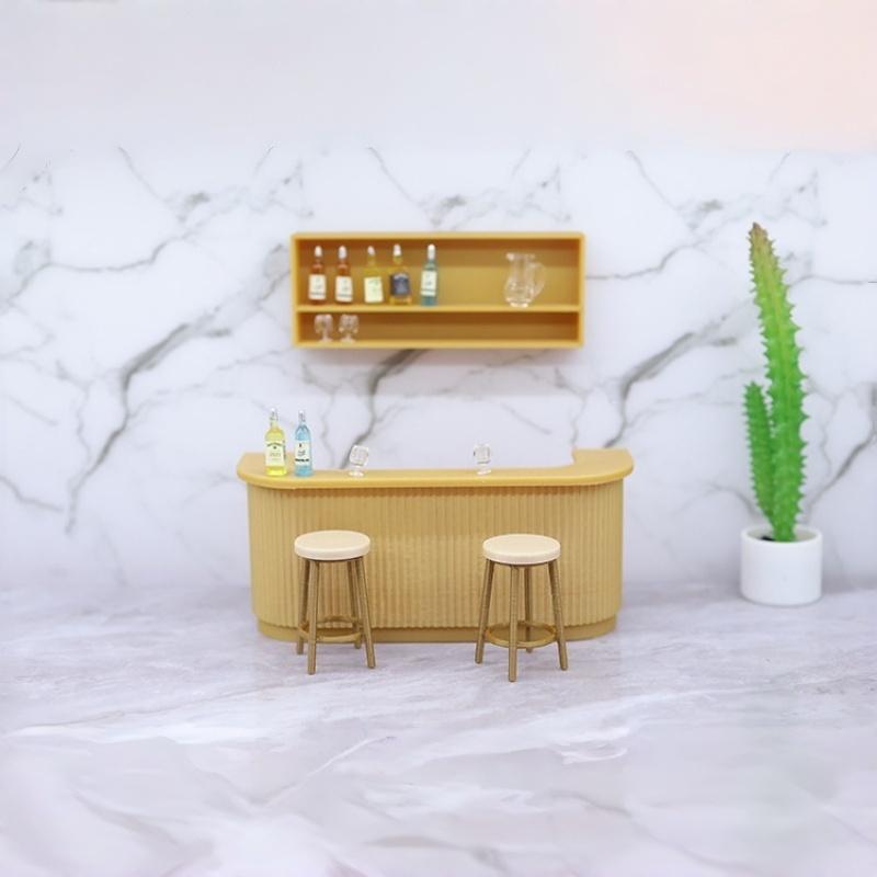 3Pcs Plastic Furniture Playing House Miniature Table Chair 1:12 Scale Dollhouse Bar Counter Scene Model Doll House Accessories
