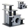 Cat Tree Pet Stairs, 4 Steps, Toy Ball, House, Height Adjustable, Black and Grey, 60 X 40 X 66 Cm