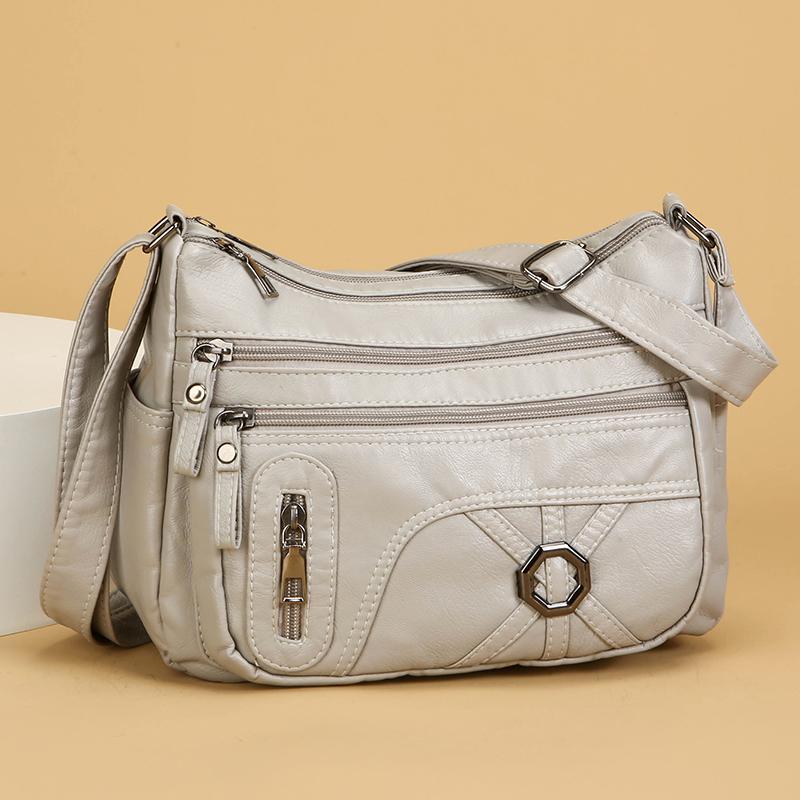 Вінтажна сумка через плече для жінок середнього віку, м'яка шкіряна багатошарова сумка через плече