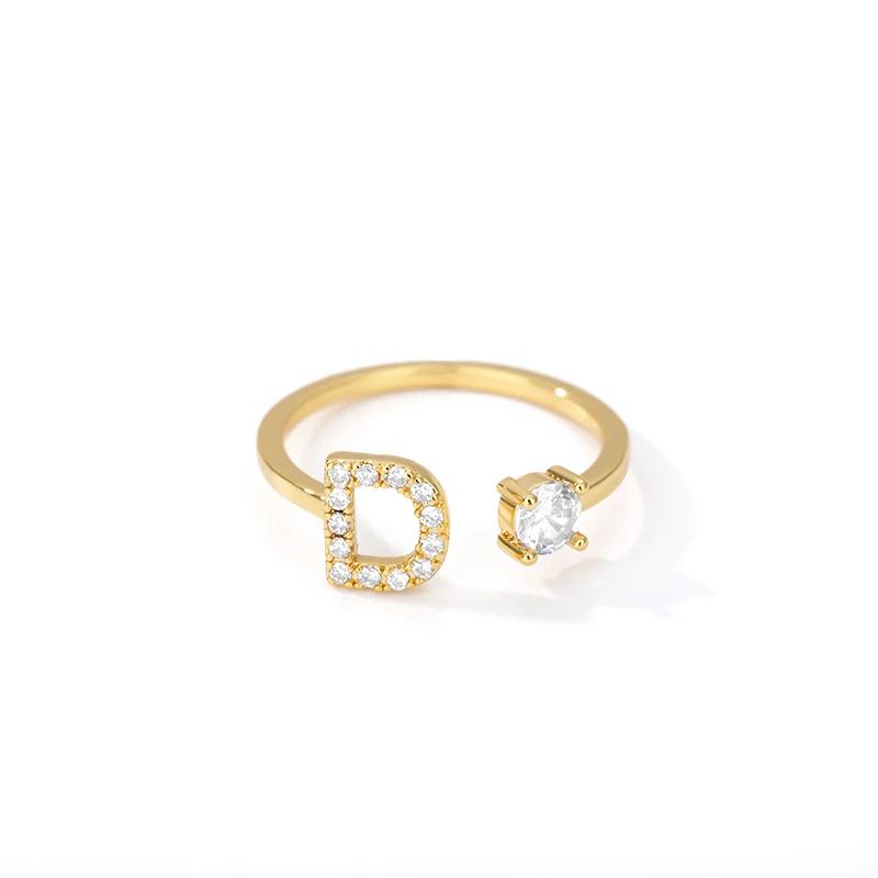 

Zircon Initial A-Z Letter Rings For Women Gold Color Stainless Steel Open Finger Ring Alphabet Wedding Couple Jewelry Gifts resizable