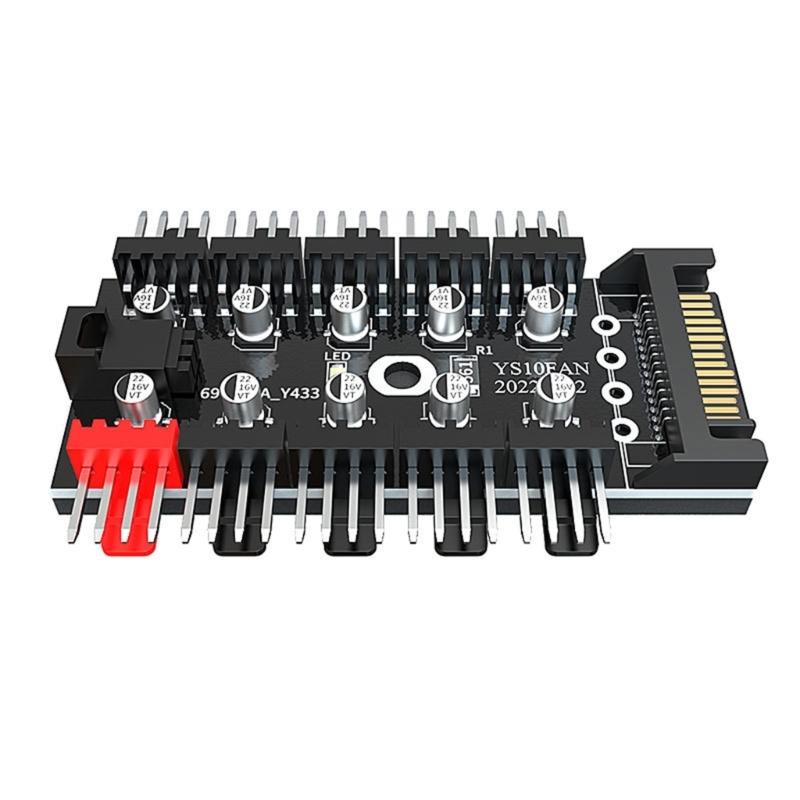 2Pcs PWM Fan Splitter Fan CPU Cooling 10 Port To PWM Adapter 4Pin PC Fan Controller Splitter Adapter Card Adapter