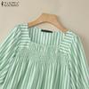 ZANZEA Women Casual Square Neck Half Sleeve Loose Stripe Blouse