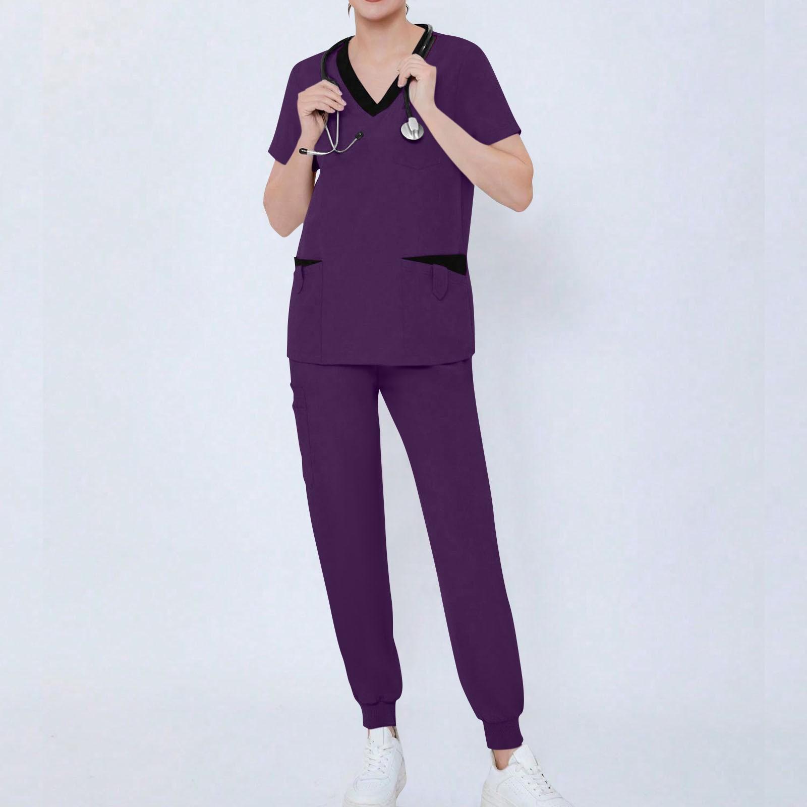 

Женский комплект из двух предметов, однотонный топ с короткими рукавами и карманами, рабочая одежда, комплект из двух предметов XXL