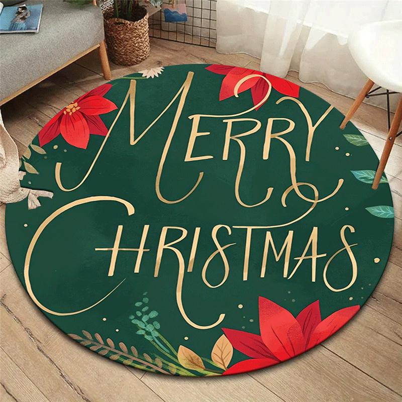 

1pc Soft, Absorbent & Non-Slip Christmas Flowers and Christmas Round Rug, Perfect for Entryway, Living Room, Bedroom Decor, Machine Washable 80cm by 80cm