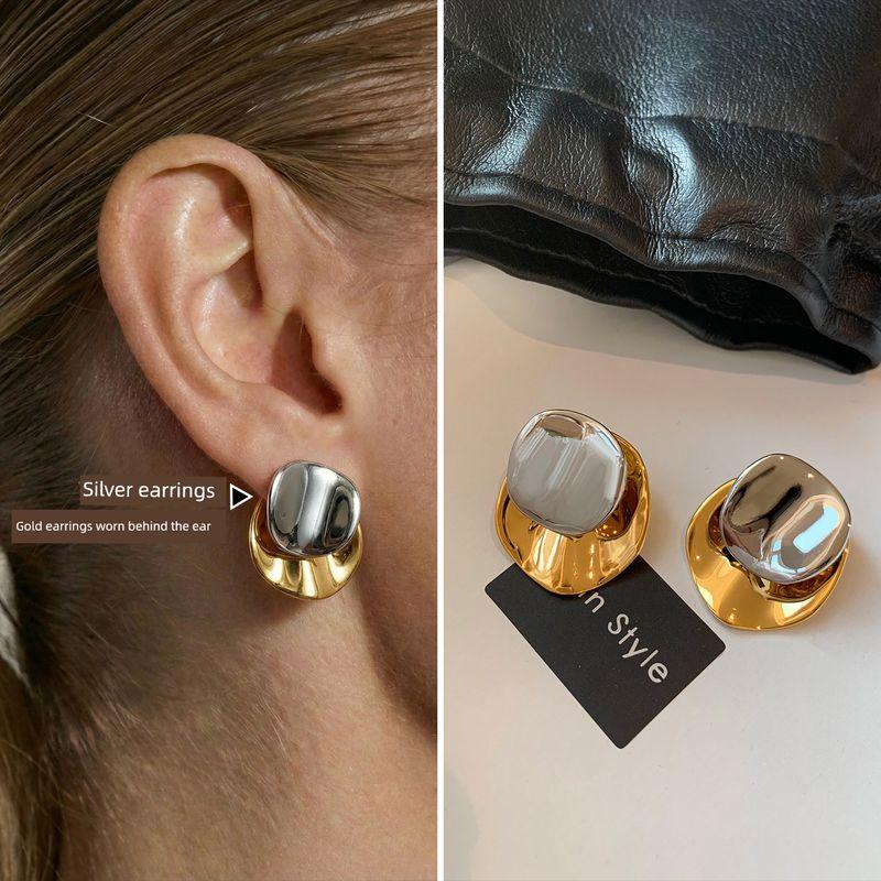 

Cold Style Asymmetrical Contrast Color Metal Earrings Women s Silver Needle Gold and Silver Color Earrings/Pair