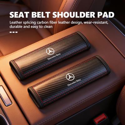 OAXT5 For Benz Car Logo Seat Belt Cover Shoulder Protector Leather Accessories AMG Exclusive W204 W222 W205 W203 W213 W124 W108 W126