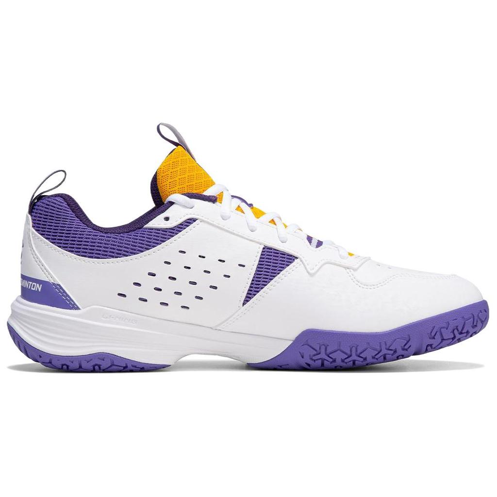 Li Ning Ace V Collection Cushioning Slip Resistant Abrasion Resistant Low Top Badminton Shoes Unisex White Purple AYTT001-4