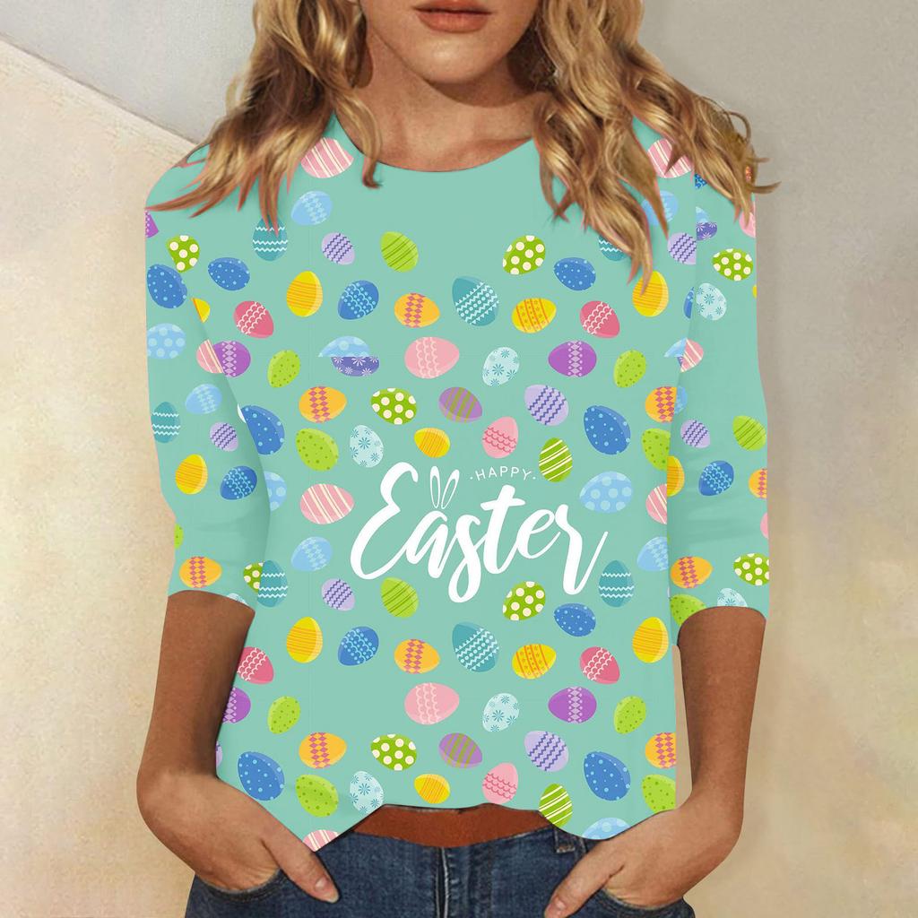 Round Neck 3D Rabbit Festival Printed Top Fashionable Casual Long Sleeved Women's T-shirts
