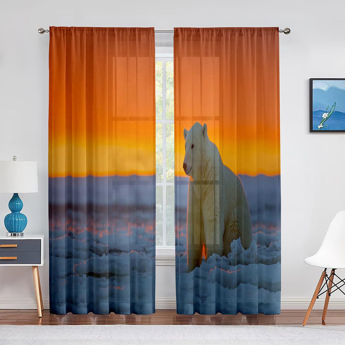 Милый белый медвежонок Антарктида Северное животное Прозрачные шторы для гостиной спальни — фото 8