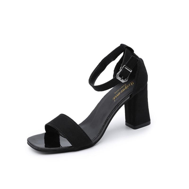 Women's  Summer Fashion Sandals Medium High Heel Outdoor Sandalias Elegant Wedding Shoes Bridal Plus Size 34-40 Buckle Strap