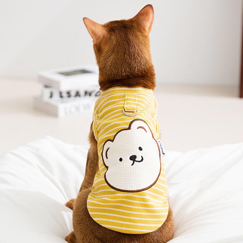 Crooked-billed Bear Pet Clothing Spring and Summer Thin Breathable Cat Striped Tractable Vest Dog Cat Clothes