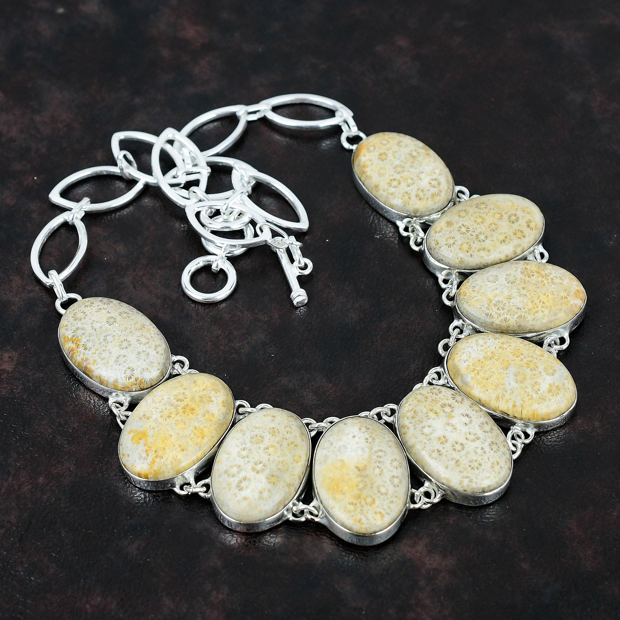 

Ожерелье из ископаемого коралла с драгоценными камнями, ожерелье из стерлингового серебра 925 пробы, регулируемое ожерелье-цепочка, ювелирные изделия из настоящего ископаемого коралла, ожерелье ручной работы для подарков Adjustable