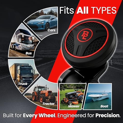 Fouring Steering Wheel Spinner, Silicone Power Steering Wheel Knob for Cars, Excellent Grip, Car Accessories, Interior (Red)