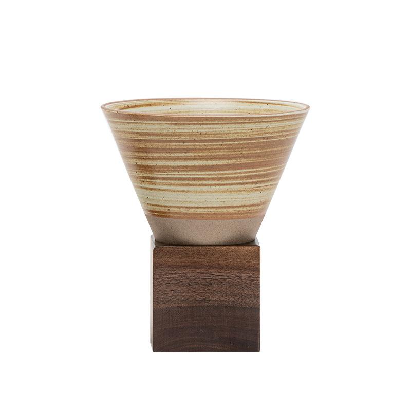 

Japanese-style rough ceramic mark creative walnut solid wood base coffee tea cup 200Ml