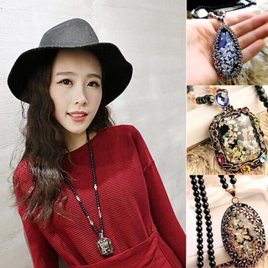 Colorful Shell Faux Opal Statement Bib Pendant Necklace Sweater Chain Gift