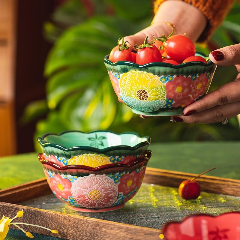 Lvying Dai Powder Bowl Household Ceramic Tableware High Value Rice Bowl Soup Bowl Noodle Bowl Personal Special Retro Bowl Small Bowl
