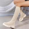 Women's Wide Width Knitted Sock Boots, Round Toe Chunky Heel Martin Boots, European Winter Booties for Women