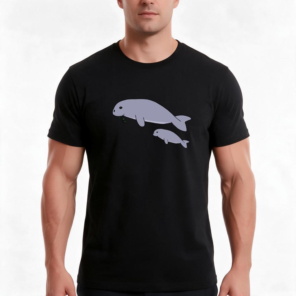 Dugong Mother And Child Tshirt Summer Casual Cotton Tee Oversized Streetwear Tops Vintage Graphic Print Unisex Unisex Unisex